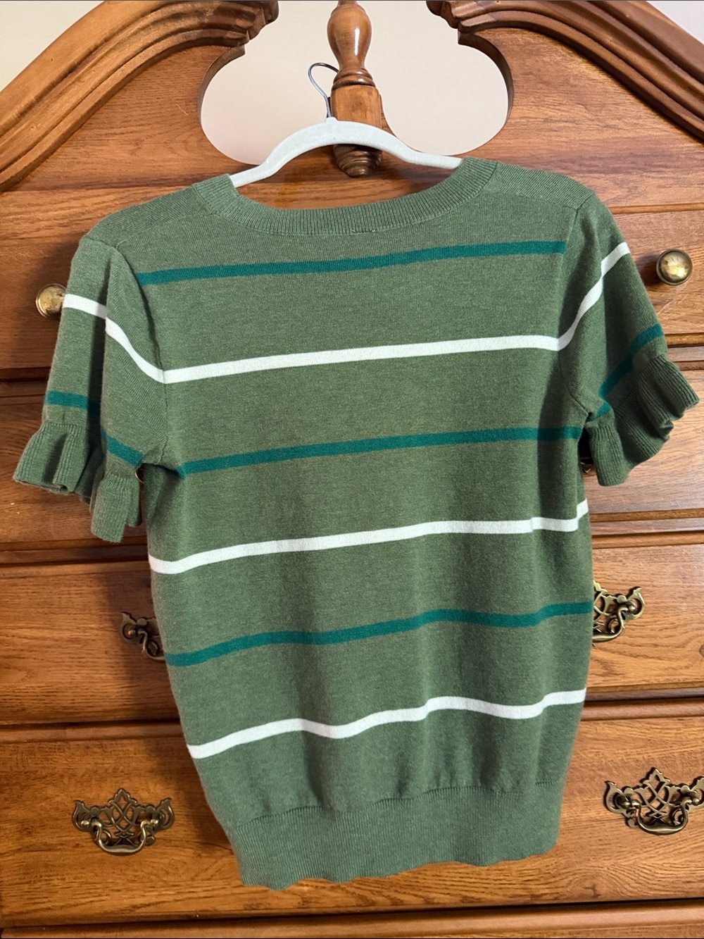 Green Striped Short-Sleeve Knit Sweater - Picture 4 of 5